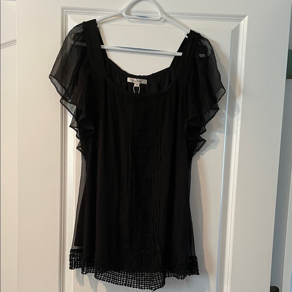 Natural silk by Blue Velvet Black Sheer Ruffle Blouse